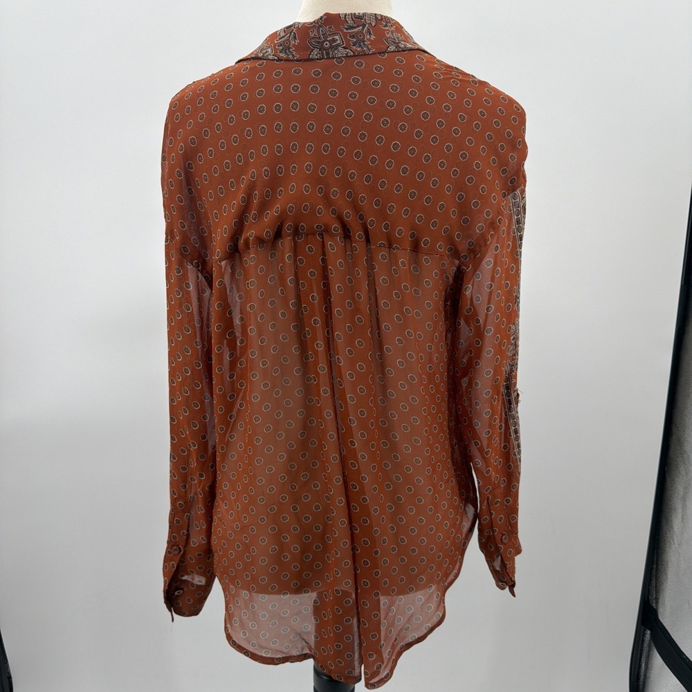 Free People Easy Rider Sheer Blouse Size XS Small Burnt Orange Paisley Pockets - Picture 4 of 8